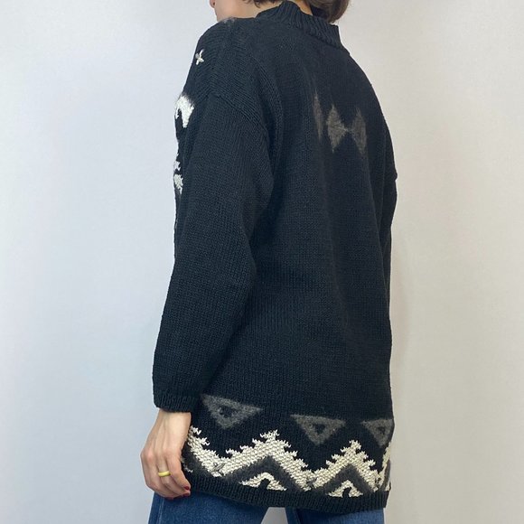 Vintage 90s Hand Knit WESTERN Tunic Sweater! Medium - Picture 2 of 5